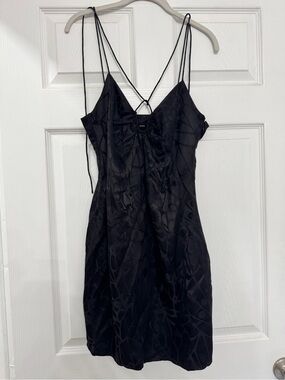 Anine Bing Black Satin Jacquard Slip Dress